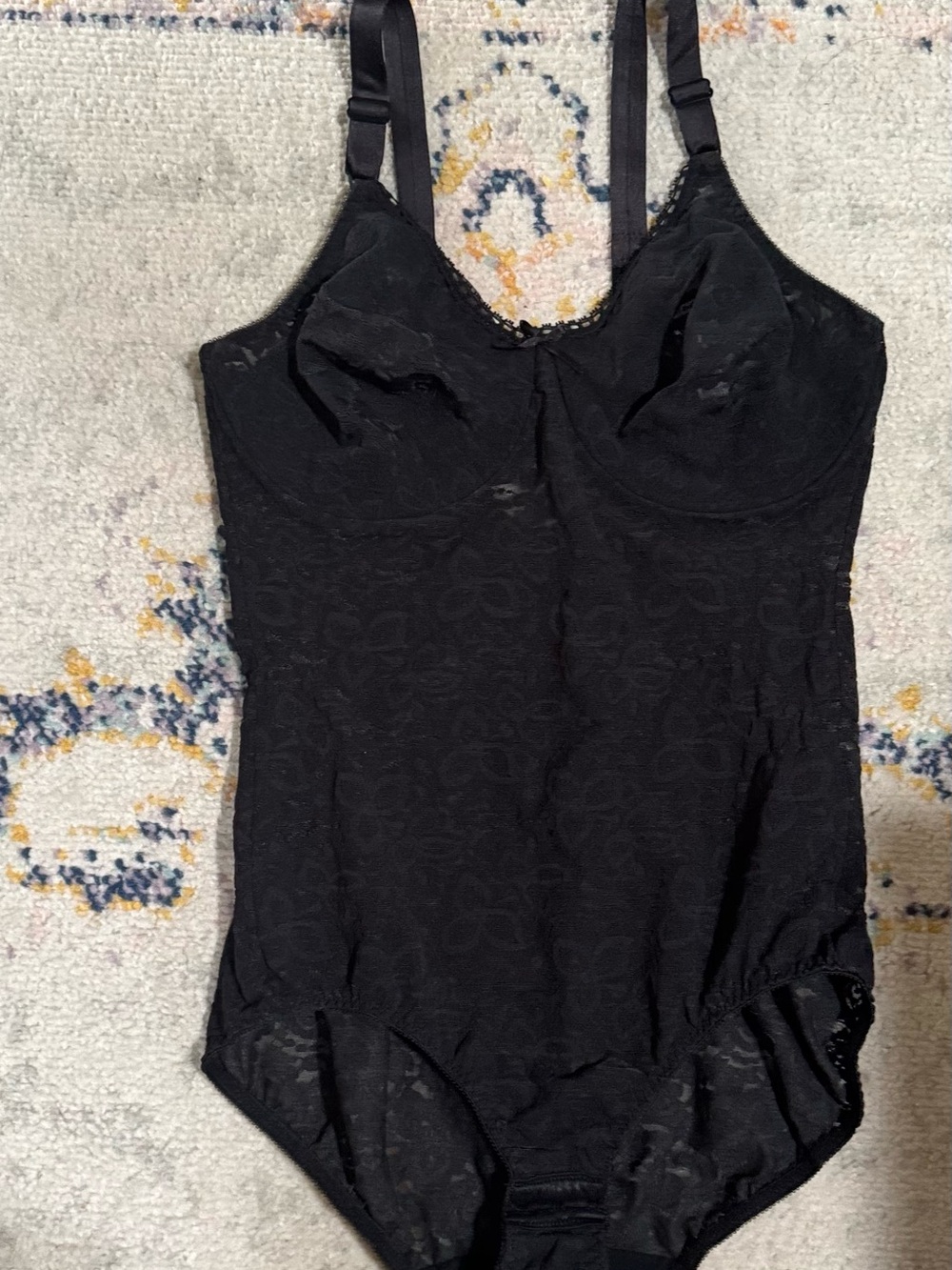 Bali Black Lace Bodysuit with Adjustable Straps Sz 38